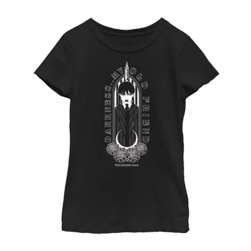 Little & Big Kid Girls Crew Neck Short Sleeve Regular Fit Wednesday Addams Graphic T-Shirt