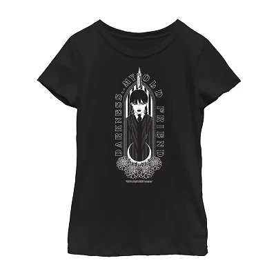 Little & Big Kid Girls Crew Neck Short Sleeve Regular Fit Wednesday Addams Graphic T-Shirt