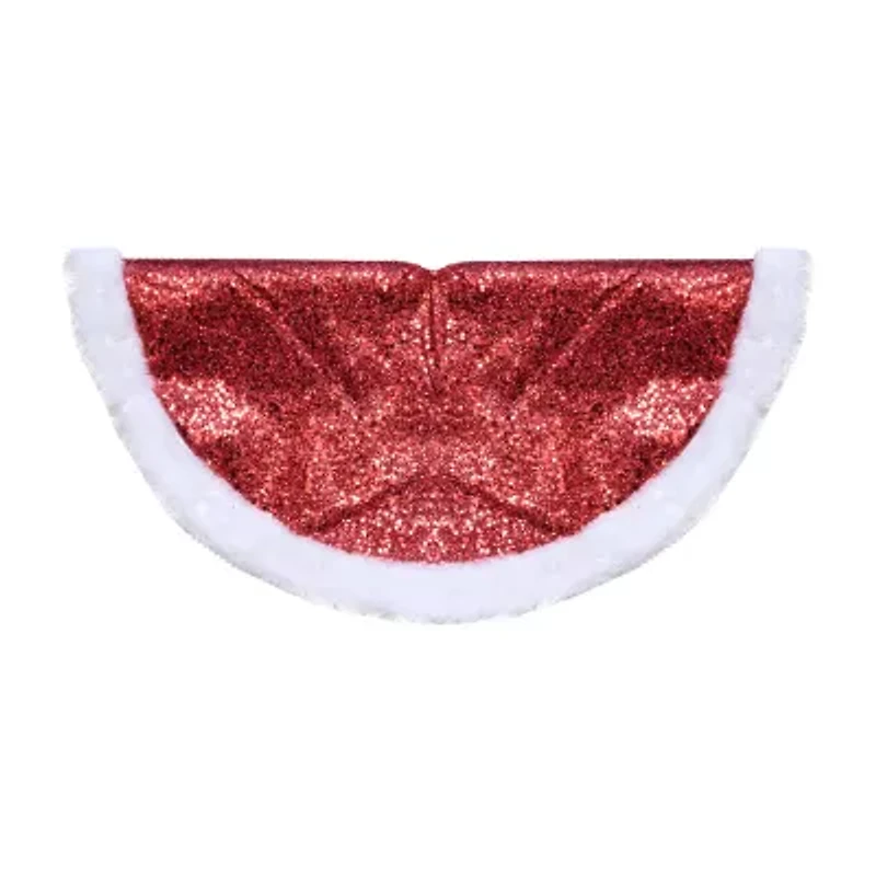 20'' Red Glittered Mini Christmas Tree Skirt With a Faux Fur Trim