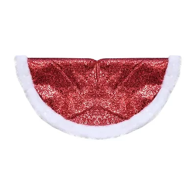 20'' Red Glittered Mini Christmas Tree Skirt With a Faux Fur Trim