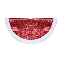 20'' Red Glittered Mini Christmas Tree Skirt With a Faux Fur Trim