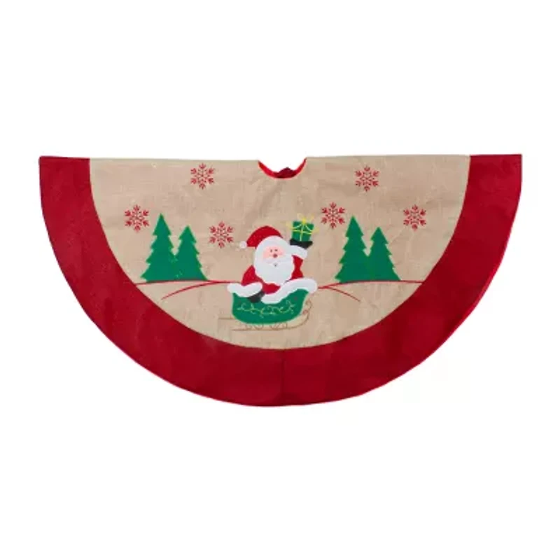 36'' Burlap Santa Claus in Sleigh Embroidered Christmas Tree Skirt