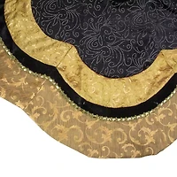 48'' Black and Gold Velveteen Floral Scallop Christmas Tree Skirt