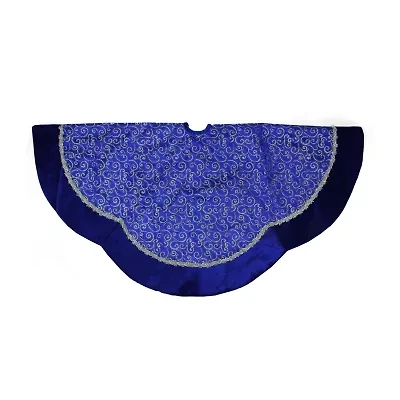 48'' Royal Blue and Silver Swirl Christmas Tree Skirt with Scalloped Trim