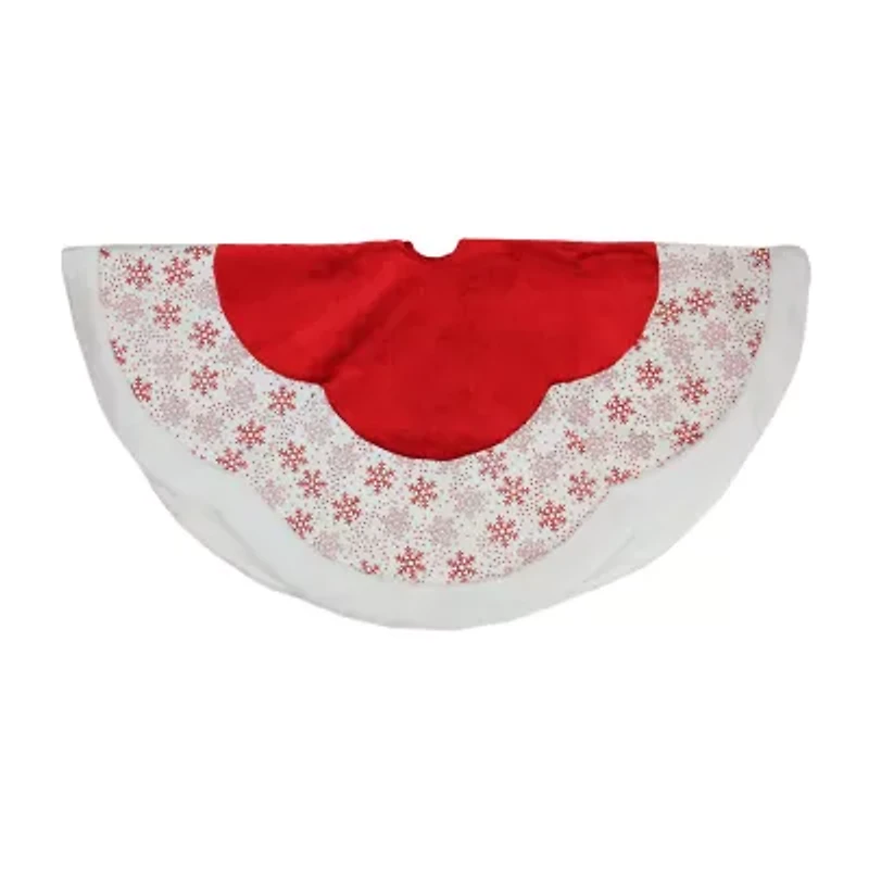 48'' Red and White Glitter Snowflake Scallop Christmas Tree Skirt