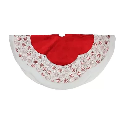 48'' Red and White Glitter Snowflake Scallop Christmas Tree Skirt