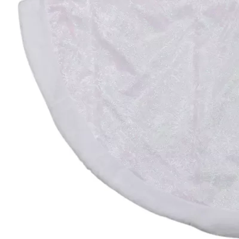 48'' White Iridescent Glitter Snowflake Christmas Tree Skirt