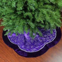 48'' Purple and Silver Glittered Floral Christmas Tree Skirt