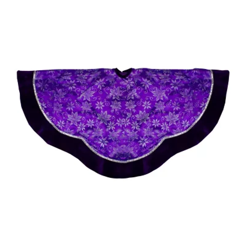 48'' Purple and Silver Glittered Floral Christmas Tree Skirt