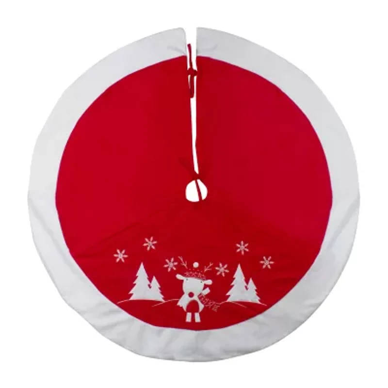 48'' Red and White Winter Reindeer Embroidered Christmas Tree Skirt