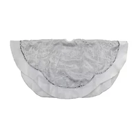 48'' Silver and White Floral Trimmed Christmas Tree Skirt