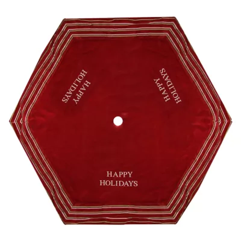 56'' Red and White 'Happy Holidays' Christmas Tree Skirt with Striped Trim