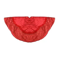 60'' Red Velvet Damask Sequin Embroidered Poinsettia Trimmed Scalloped Edge Christmas Tree Skirt