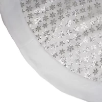 60'' White and Silver Sequin Snowflake Christmas Tree Skirt with Faux Fur Border