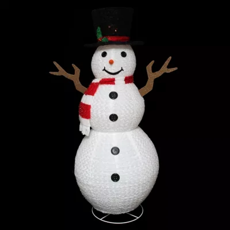 6' Pre-Lit Chenille Swirl Large Snowman with Top Hat Christmas Outdoor Decoration