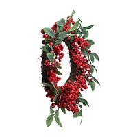 Red Berries and Two-Tone Green Leaves Artificial Christmas Wreath - 18-Inch  Unlit