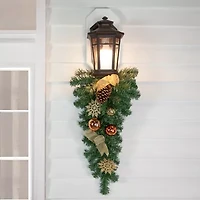 26'' Pre-Decorated Ball Ornaments and Bows Artificial Christmas Teardrop Swag  Unlit