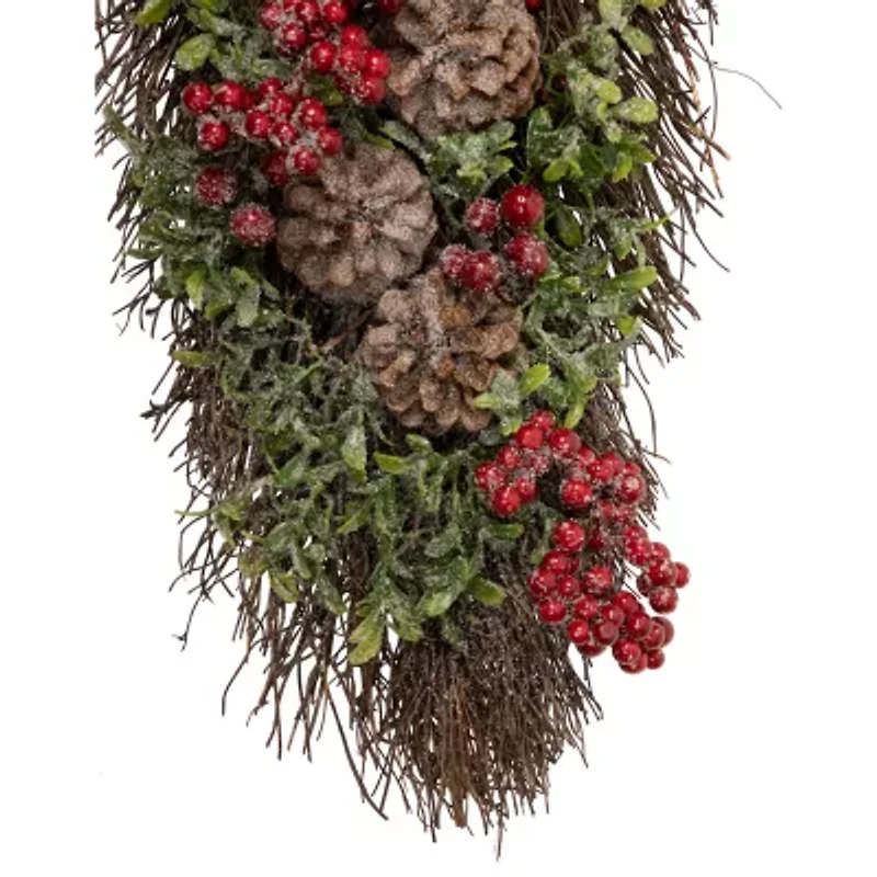 28'' Glittered Pine Cone and Berry Artificial Teardrop Christmas Swag - Unlit