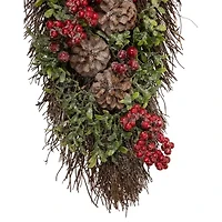 28'' Glittered Pine Cone and Berry Artificial Teardrop Christmas Swag - Unlit