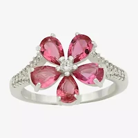 Sparkle Allure Womens Pink Crystal Pure Silver Over Brass Flower Cocktail Ring