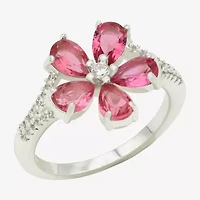 Sparkle Allure Womens Pink Crystal Pure Silver Over Brass Flower Cocktail Ring