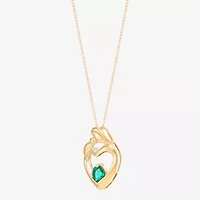 Limited Quantities! Mother And Baby Womens Diamond Accent Lab Created Green Emerald 10K Gold Heart 18 Inch Pendant Necklace