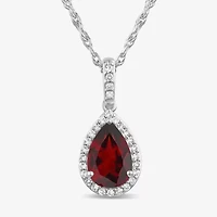 Womens Genuine Red Garnet Sterling Silver Pear 18 Inch Pendant Necklace