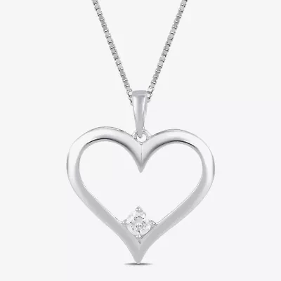 Womens 1/ CT. T.W. Lab Grown White Diamond Sterling Silver Heart Inch Pendant Necklace
