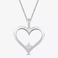 Womens 1/ CT. T.W. Lab Grown White Diamond Sterling Silver Heart Inch Pendant Necklace