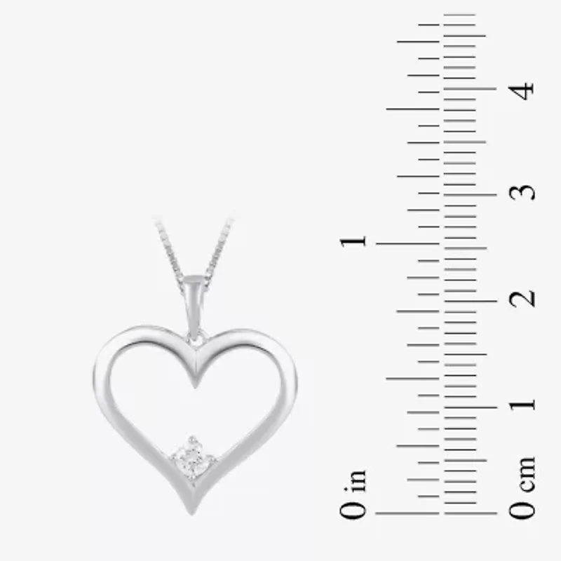 Womens 1/ CT. T.W. Lab Grown White Diamond Sterling Silver Heart Inch Pendant Necklace