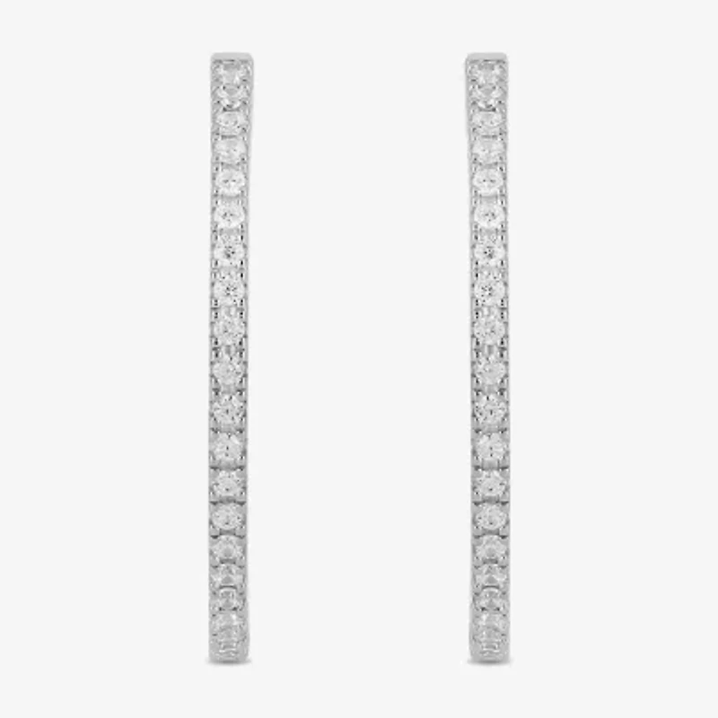 Womens 1/2 CT. T.W. Lab Grown White Diamond Sterling Silver 26.5mm Hoop Earrings