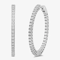 Womens 1/2 CT. T.W. Lab Grown White Diamond Sterling Silver 26.5mm Hoop Earrings