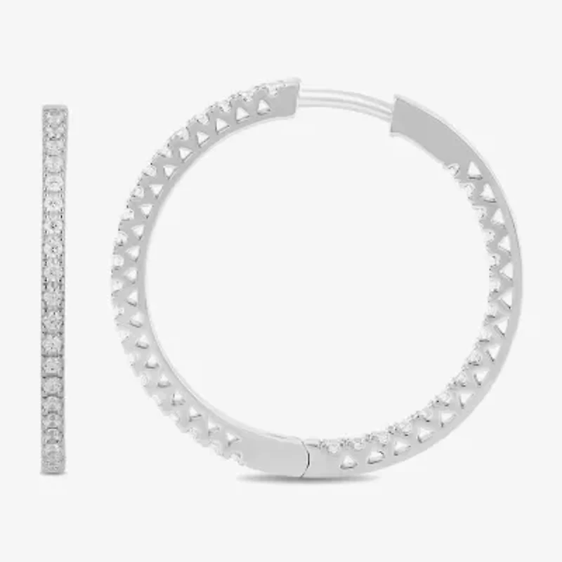Womens 1/2 CT. T.W. Lab Grown White Diamond Sterling Silver 26.5mm Hoop Earrings