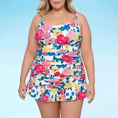 Liz Claiborne Womens Comfort Straps Floral Plus Tankini Swimsuit Top
