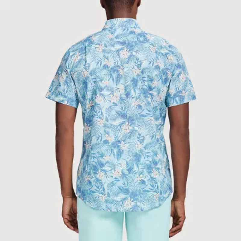 IZOD Dockside Chambray Mens Short Sleeve Regular Fit Stretch Fabric Button-Down Shirt