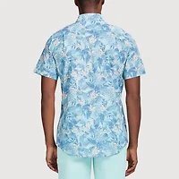 IZOD Dockside Chambray Mens Short Sleeve Regular Fit Stretch Fabric Button-Down Shirt