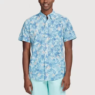 IZOD Dockside Chambray Mens Short Sleeve Regular Fit Stretch Fabric Button-Down Shirt