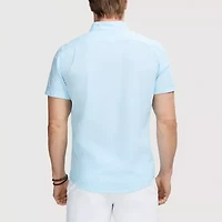 IZOD Dockside Chambray Mens Short Sleeve Regular Fit Stretch Fabric Button-Down Shirt