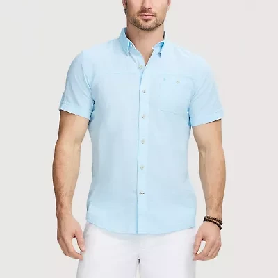 IZOD Dockside Chambray Mens Short Sleeve Regular Fit Stretch Fabric Button-Down Shirt