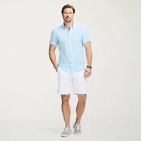 IZOD Dockside Chambray Mens Short Sleeve Regular Fit Stretch Fabric Button-Down Shirt
