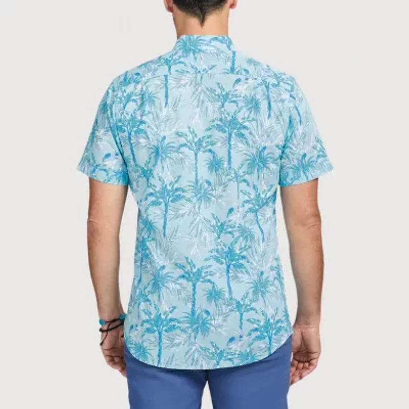 IZOD Dockside Chambray Mens Short Sleeve Regular Fit Stretch Fabric Button-Down Shirt