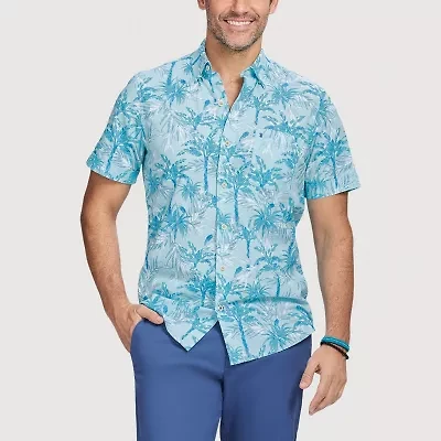 IZOD Dockside Chambray Mens Short Sleeve Regular Fit Stretch Fabric Button-Down Shirt