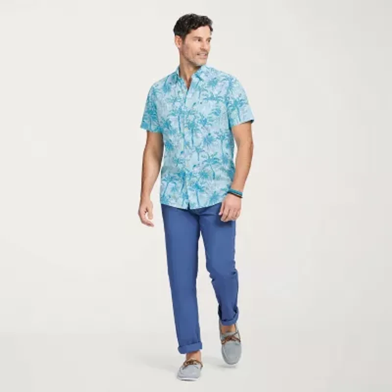 IZOD Dockside Chambray Mens Short Sleeve Regular Fit Stretch Fabric Button-Down Shirt