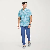 IZOD Dockside Chambray Mens Short Sleeve Regular Fit Stretch Fabric Button-Down Shirt