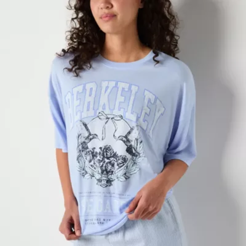 Arizona Body Womens Crew Neck Short Sleeve Juniors Pajama Top