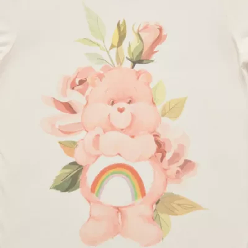 Carebears Floral Boyfriend Tee Womens Crew Neck Short Sleeve Loose Fit Care Bears Juniors Graphic T-Shirt
