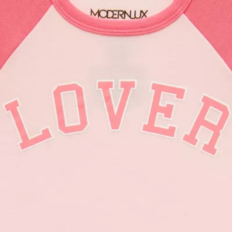 Jerry Leigh Lover Raglan Baby Tee Womens Crew Neck Short Sleeve Juniors Crop Top