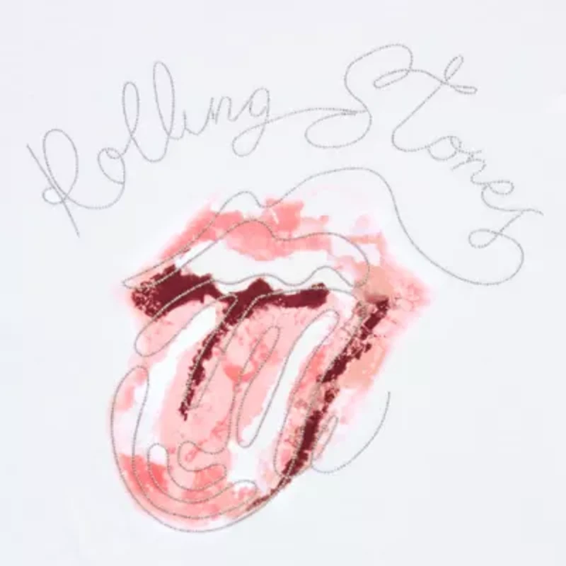 Rolling Stones Embelished Relaxed Cropped Tee Womens Crew Neck Short Sleeve Regular Fit Juniors Graphic T-Shirt