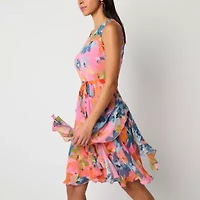 Robbie Bee Womens Sleeveless Floral Petite Fit + Flare Dress