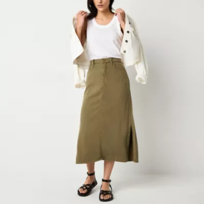 a.n.a Soft Drape Womens High Rise Midi Denim Skirt